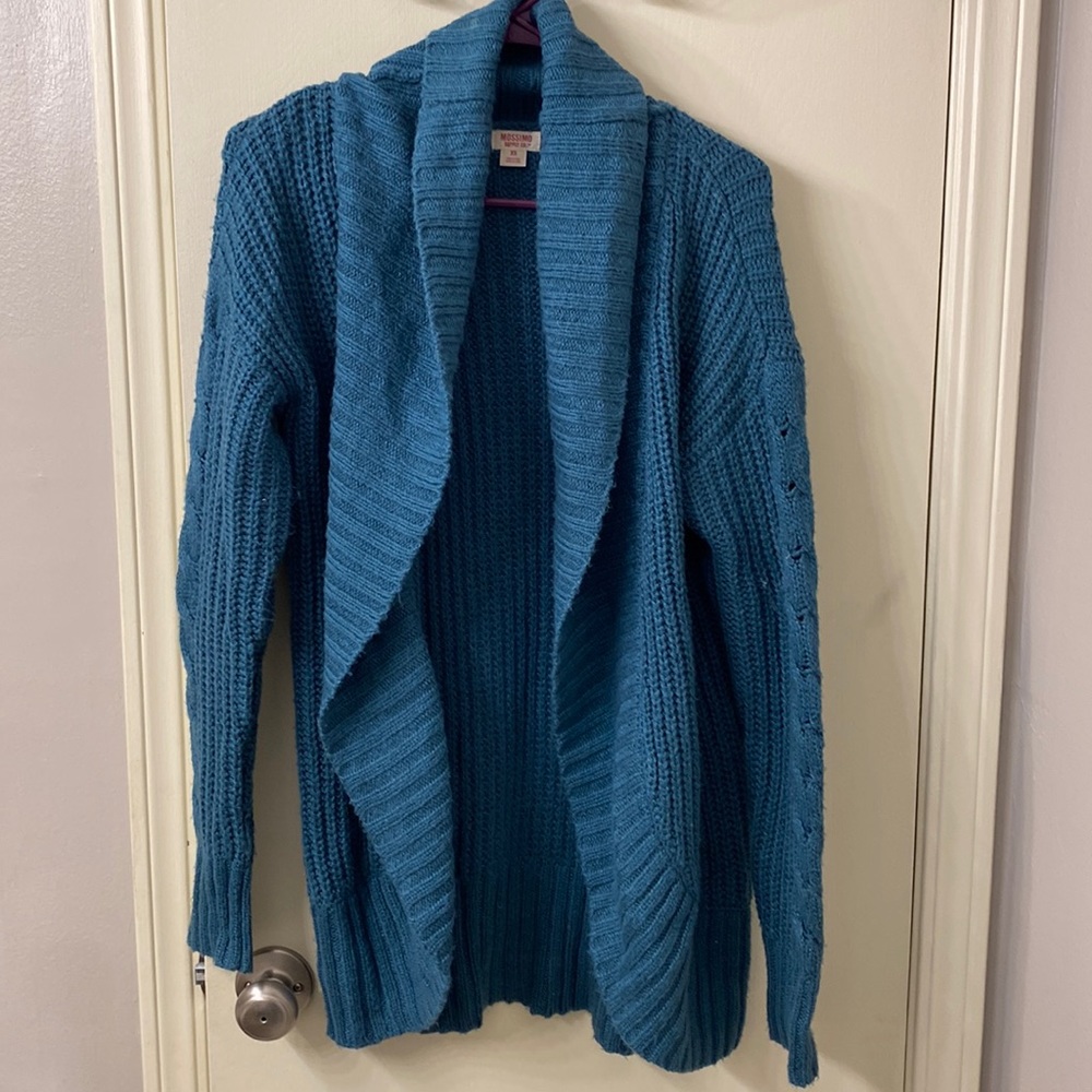 Mossimo thick knit cardigan in greenish/teal color.